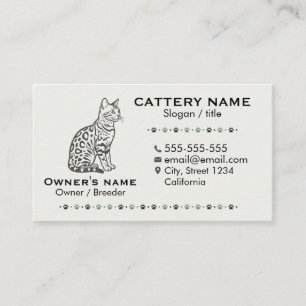 Cartão De Visita Gatos Elegantes da Bengala Criatório Personalizáve