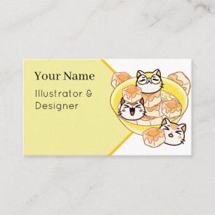 Cartão De Visita Gatos Kawaii Fofos e Tigela de Tofu