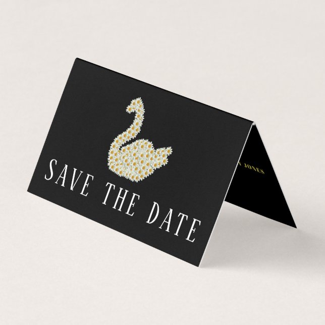 Cartão De Visita Gatsby Style Floral Swan, Photo Save The Date Card (Frente)