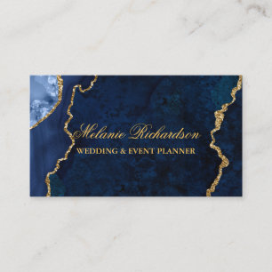 Cartão De Visita Geodo de Agate Azul Elegante Moderno Dourado