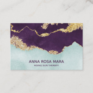 Cartão De Visita *~* Geodo de Agitação de Glitter Azul Dourado Ro
