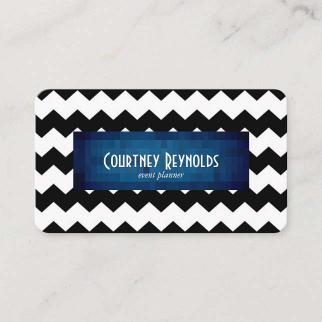 Cartão De Visita Geométrica do azul-quevão preto-e-branco (Frente)