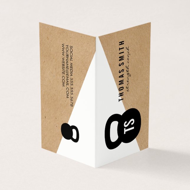 Cartão De Visita Geométrico do Treinador Pessoal Kettle Bell (Exterior)