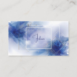 Cartão De Visita Geométrico Dourado Aquarela Azul Abstrata Moderna