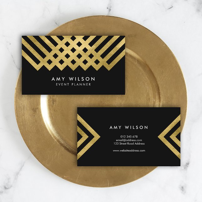 Cartão De Visita Geométrico Dourado Preto Negrito Negrito (Criador carregado)