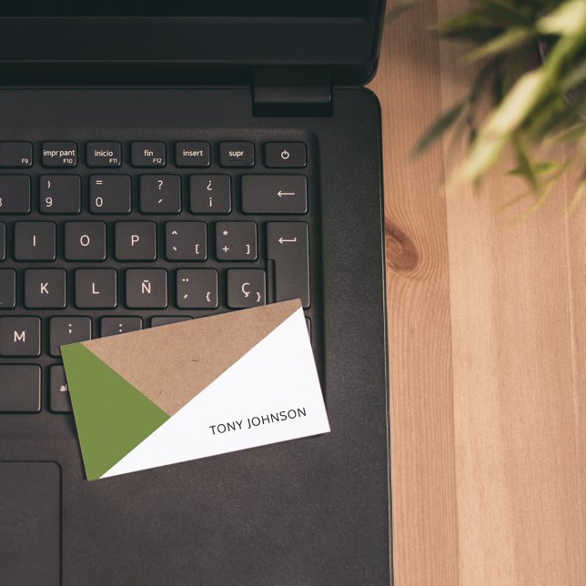 Cartão De Visita Geométrico Escrito Moderno Kraft Olive Green - Bra (Criador carregado)