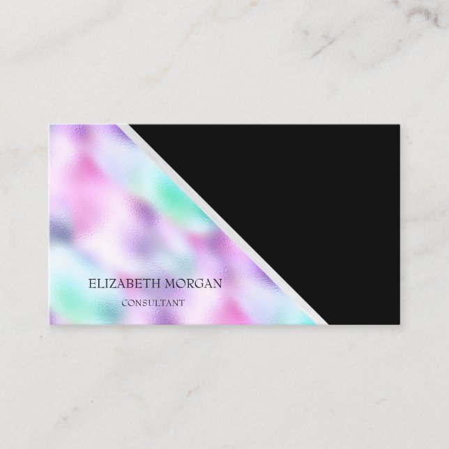 Cartão De Visita Geométrico Legal moderno, Elegante, Preto, Holográ (Frente)