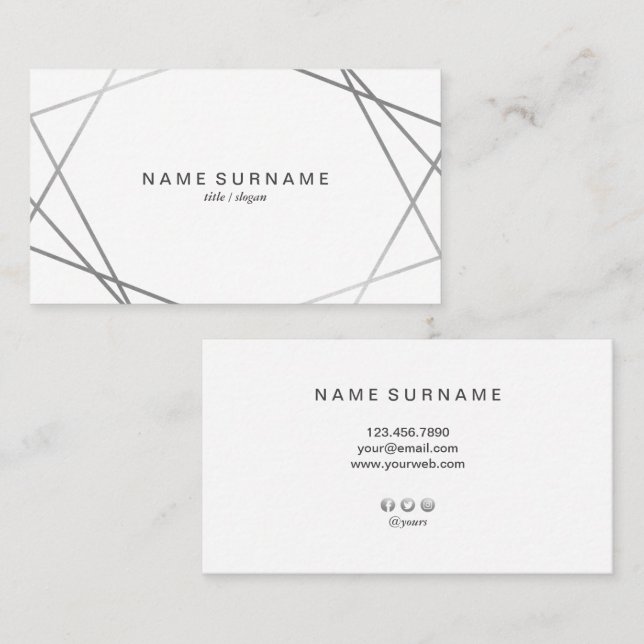 Cartão de visita geométrico moderno da prata do (Frente/Verso)