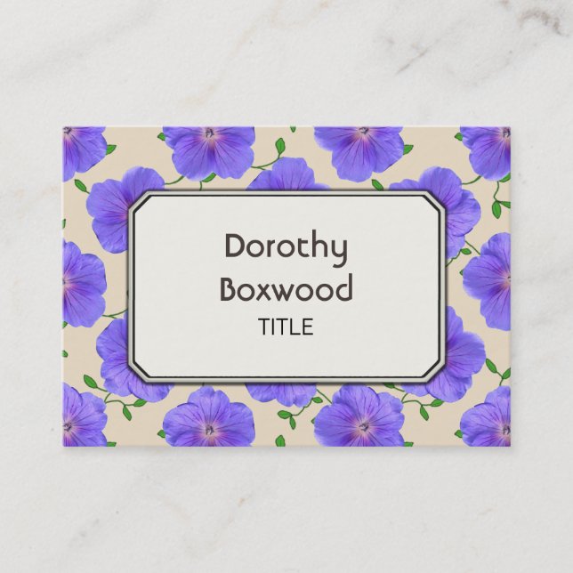 Cartão De Visita Gerânio azul botânico floral customizável (Frente)
