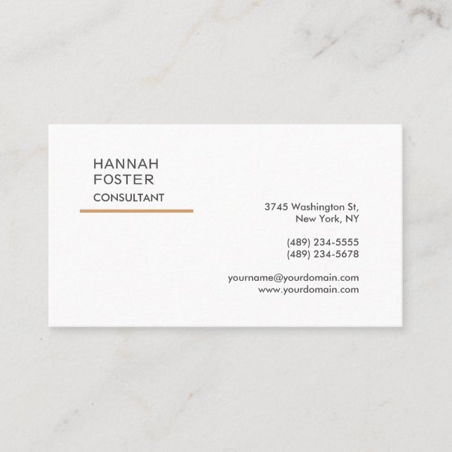 Cartão De Visita Gerente consultor branco da Elegante Trendy Plain (Frente)