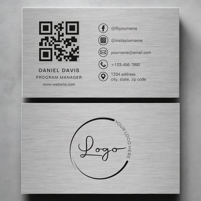 Cartão De Visita Gerente de Programa Metal QR Code (Criador carregado)