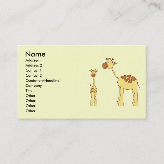 Cartão De Visita Giraffe. do bebê e do adulto (Frente)