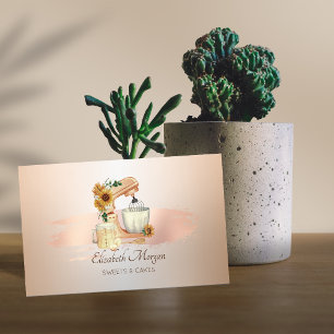 Cartão De Visita Girassóis Elegantes Mistos Rosa Dourado Pincelada