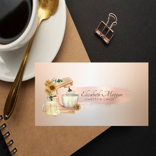 Cartão De Visita Girassóis Misturador Rose Gold Pincelada, Padaria