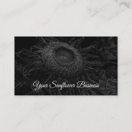 Cartão De Visita Girassol, Preto E Arte Floral Branca Elegante