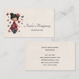 Cartão De Visita Girl with Magic Wand and Butterflies