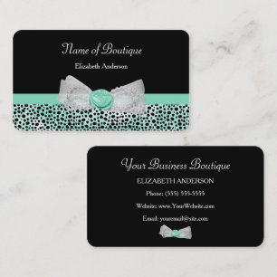 Cartão De Visita Girly Cheetah Impressão Boutique Cute Mint Arco