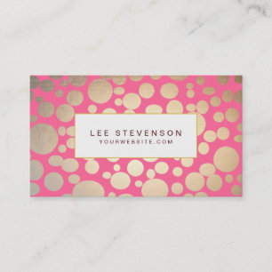 Cartão De Visita Girly Faux Dourado Leaf Circle Rosa