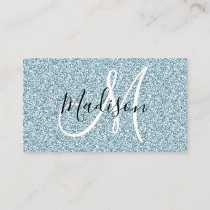 Cartão De Visita Girly & Glam Blue Silver Glitter Sparkles Monogram