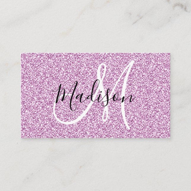 Cartão De Visita Girly & Glam Lilac Purple Glitter Sparkle Monogram (Frente)