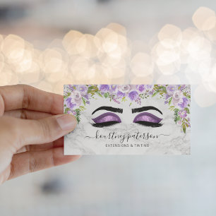 Cartão De Visita Girly Lashes Makeup Artista Purple Floral