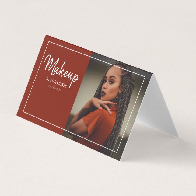 Cartão De Visita Girly Photo Makeup Artist White Script (Frente)