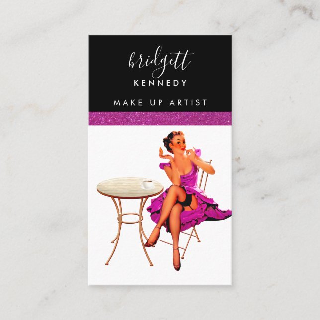 Cartão De Visita Girly Pink Glitter Makeup Artist Hair Salon (Frente)