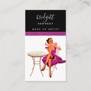 Cartão De Visita Girly Pink Glitter Makeup Artist Hair Salon Busin