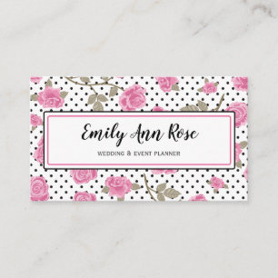 Cartão De Visita Girly Pink Roses Script Girly Floral Modern