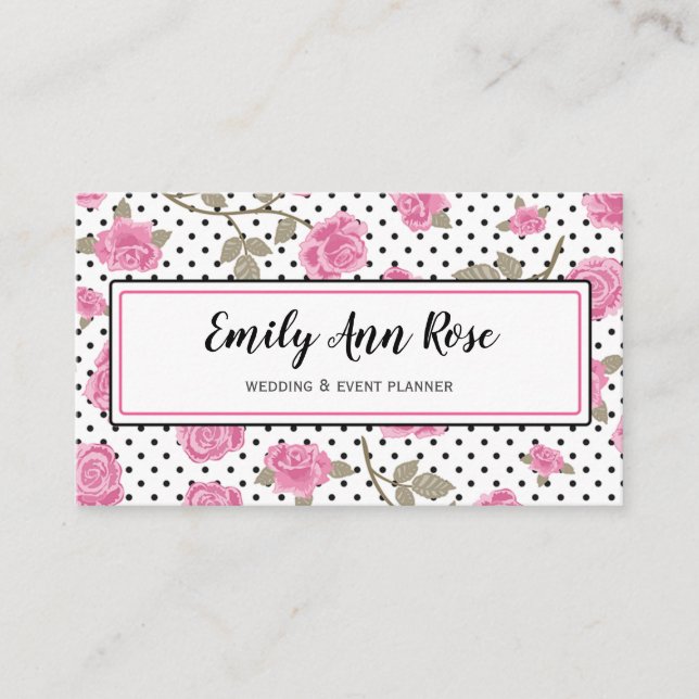 Cartão De Visita Girly Pink Roses Script Girly Floral Modern (Frente)