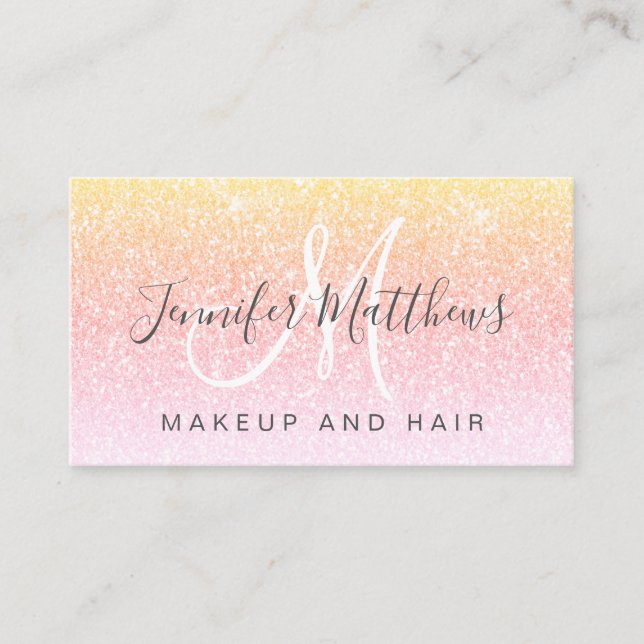 Cartão De Visita Girly Rainbow Glitter Makeup Artist Hair Salon (Frente)