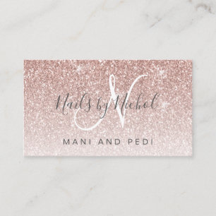 Cartão De Visita Girly Rosa Dourado Glitter Mani Nail Studio