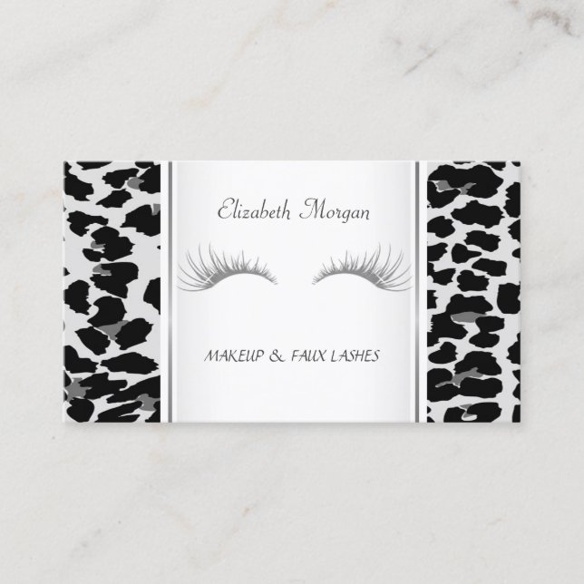 Cartão De Visita Girly Trendy Elegant, Leopard Print, Lashes (Frente)