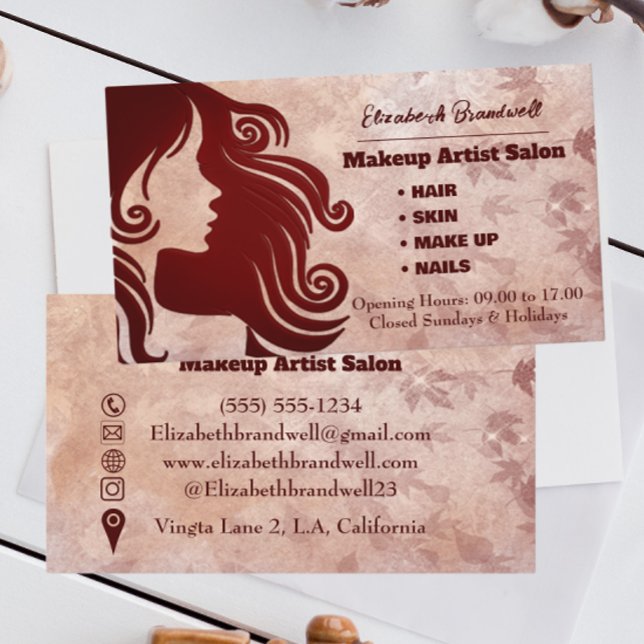 Cartão De Visita Girly Trendy Rosa falsificador Makeup Hairstylist (Criador carregado)