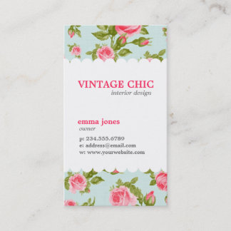 Cartão De Visita Girly Vintage Rosa Floral