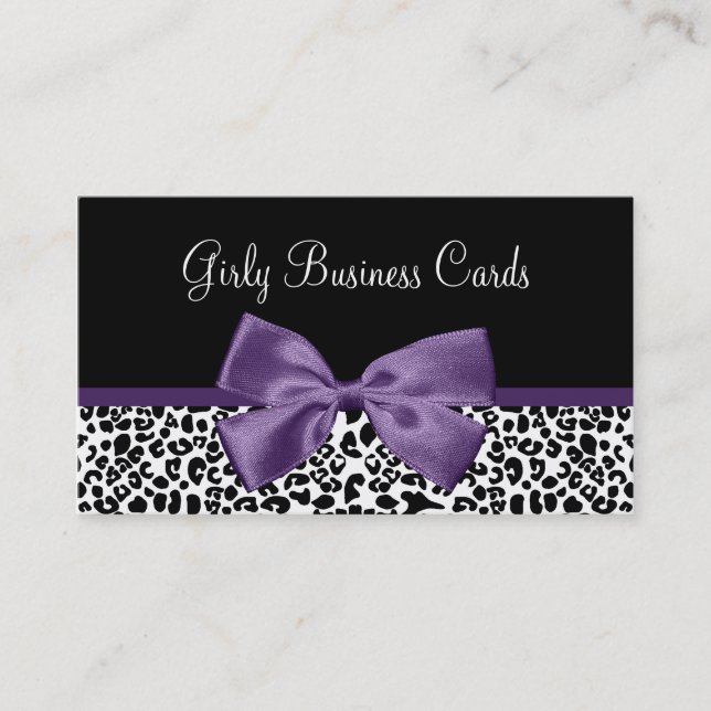 Cartão De Visita Giry Leopard Print Trendy Purple Ribbon (Frente)
