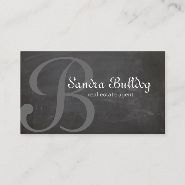 Cartão De Visita Giz elegante dos bens imobiliários do monograma (Frente)