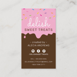 Cartão De Visita GLACÉ BAKER DRIP borrifos fofinhos chocolate rosa