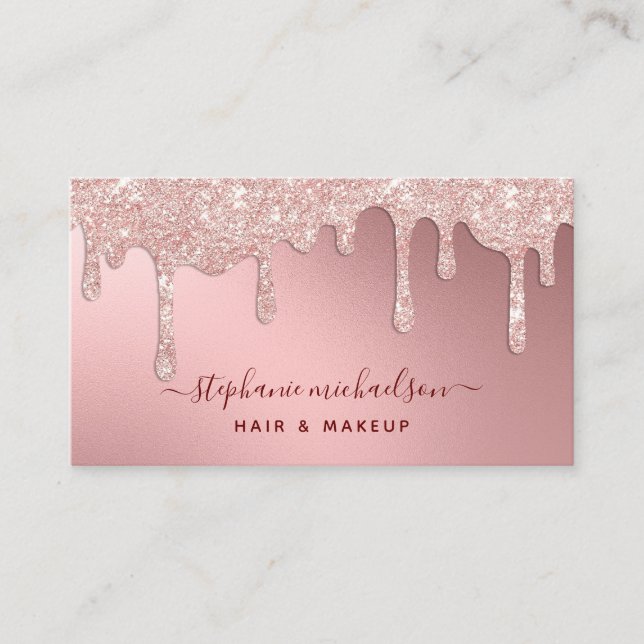 Cartão De Visita Glam Blush Pink Glitter Foil Belo Salão Beleza (Frente)