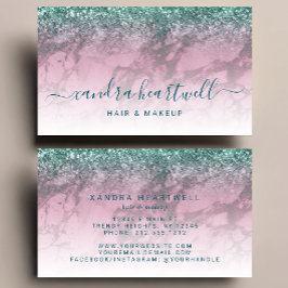 Cartão De Visita Glam Burgundy Marble Teal Glitter Script Stylist