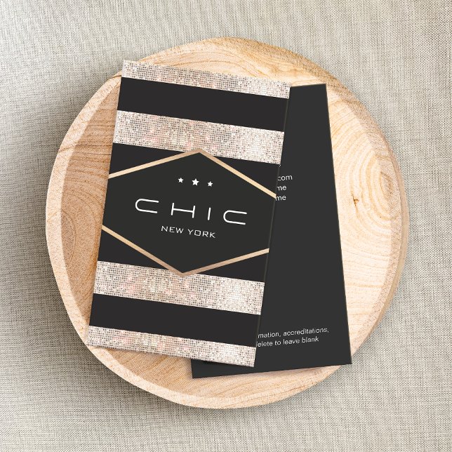 Cartão De Visita Glam Chic Black and Silver Sequins (Criador carregado)