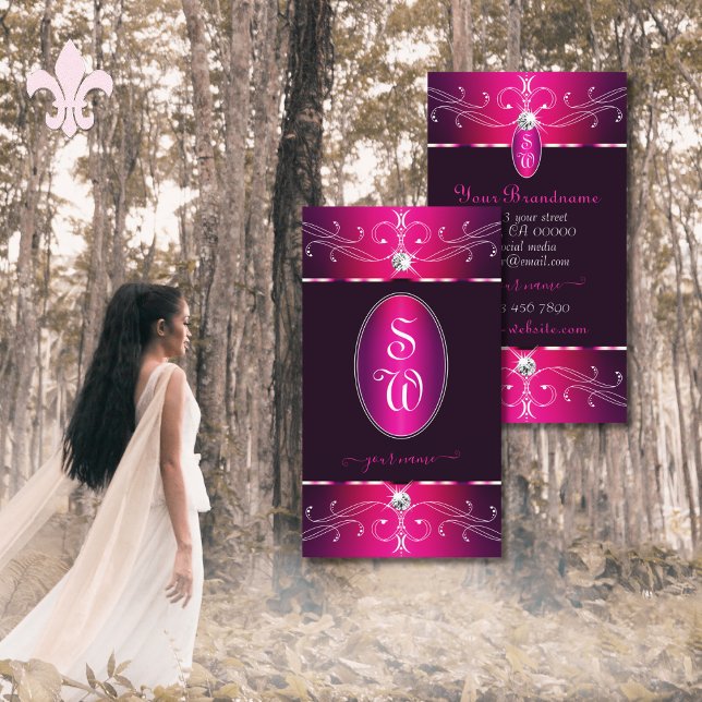 Cartão De Visita Glam de Iniciais de Ornamentados Roxos Rosa (Criador carregado)