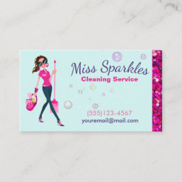 Cartão De Visita Glam Glitter Cartoon Maid House Clearing Services