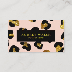 Cartão De Visita Glam Glitter Dourado Blush Leopard Impressão Luxo