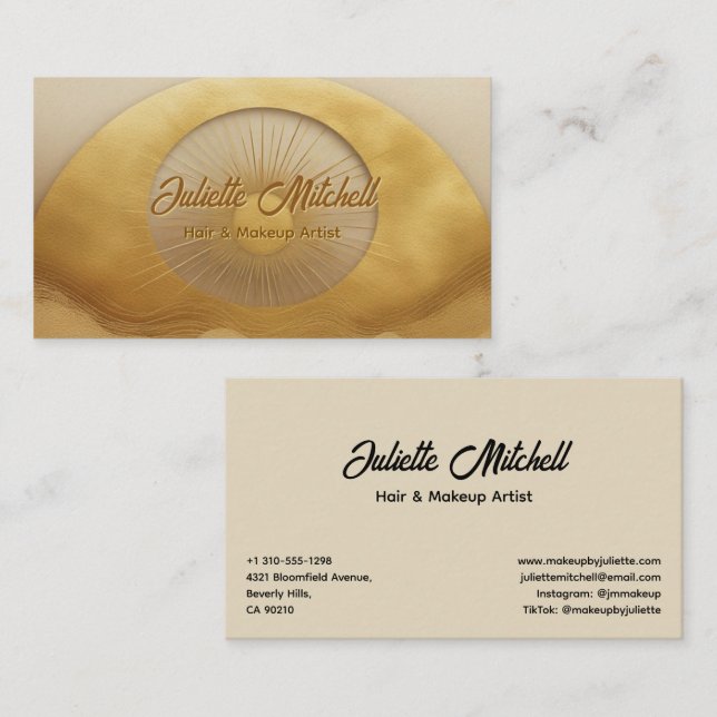 Cartão De Visita Glam Gold Sunburst Hair & Makeup Artist Card (Frente/Verso)