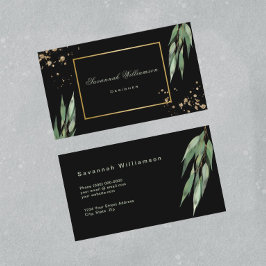 Cartão De Visita Glam Green Dourado Eucalyptus Black Personalizável