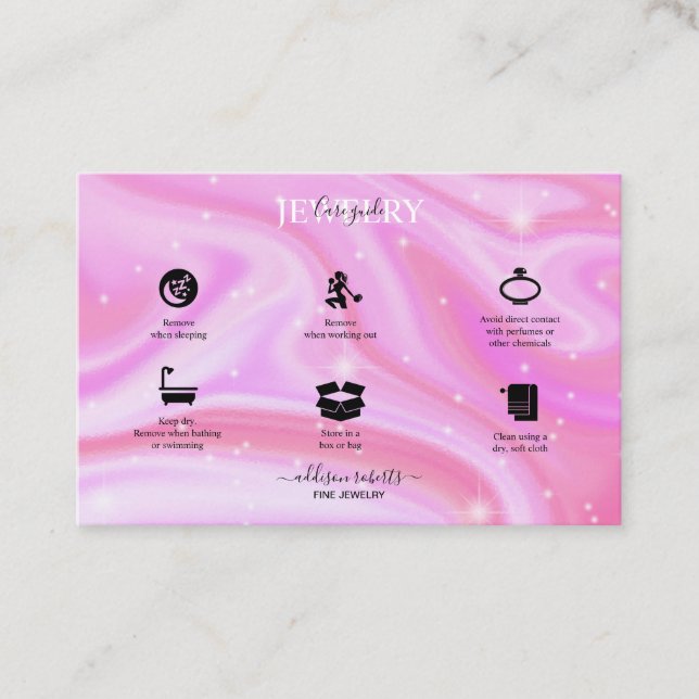 Cartão De Visita Glam Iridescente Green Holographic Jewelry Care Bu (Frente)