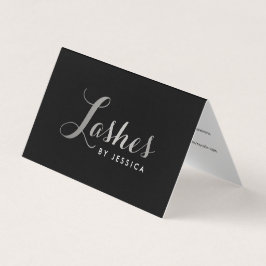 Cartão De Visita Glam Lashes Script Texto Prateado/Preto