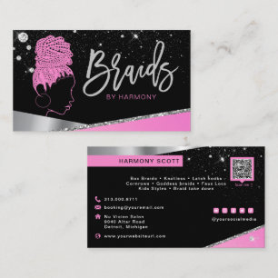 Cartão De Visita Glam Pink Silver Diamantes Brilhantes Cabelo Braç