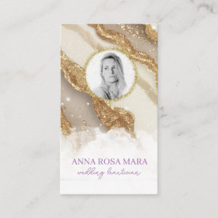 Cartão De Visita *~* Glam QR Agate Ivory Dourado Glitter PHOTO AP66